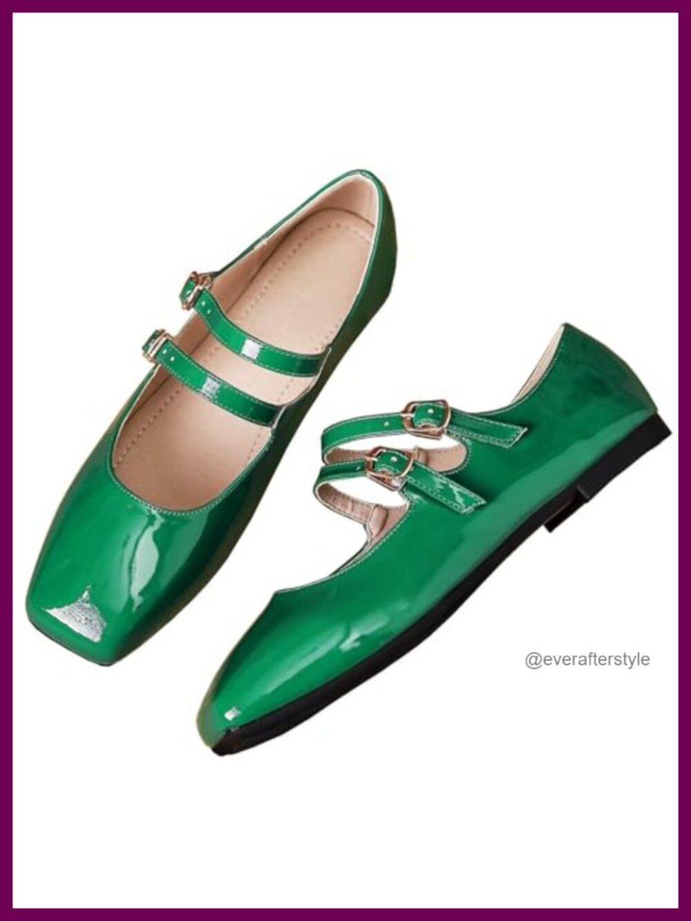 Women's Mary Jane Flats Square Toe Adjustable Strap Ballet Flats Faux Leather